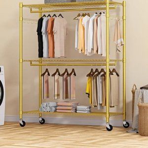 Rolling Garment Rack with Adjustable Wire Storage Racks, Heavy Duty Portable